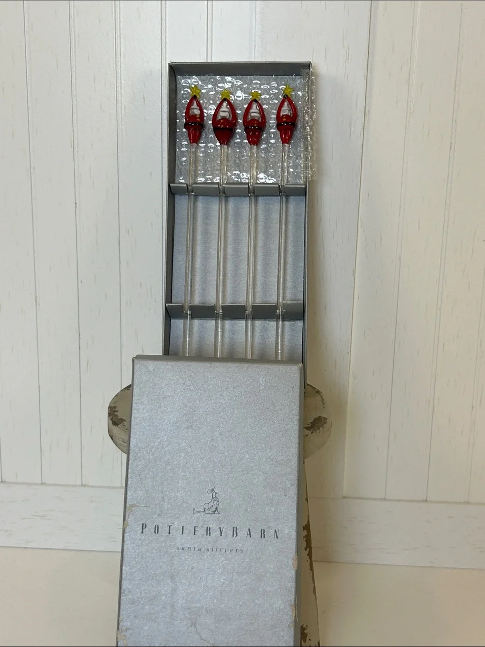 Pottery Barn Santa Baby Glass Drink Stirrers Set of 4